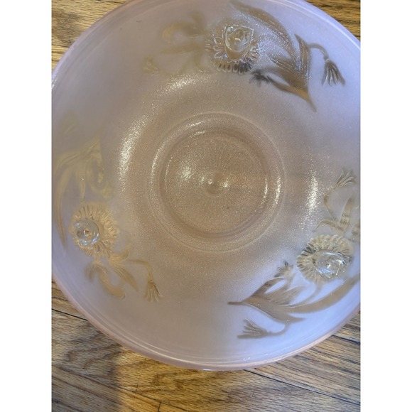 Vintage Pink Frosted Glass Floral Ceiling Light Shade 10.25in Pink Good 3-Hole - Picture 2 of 7